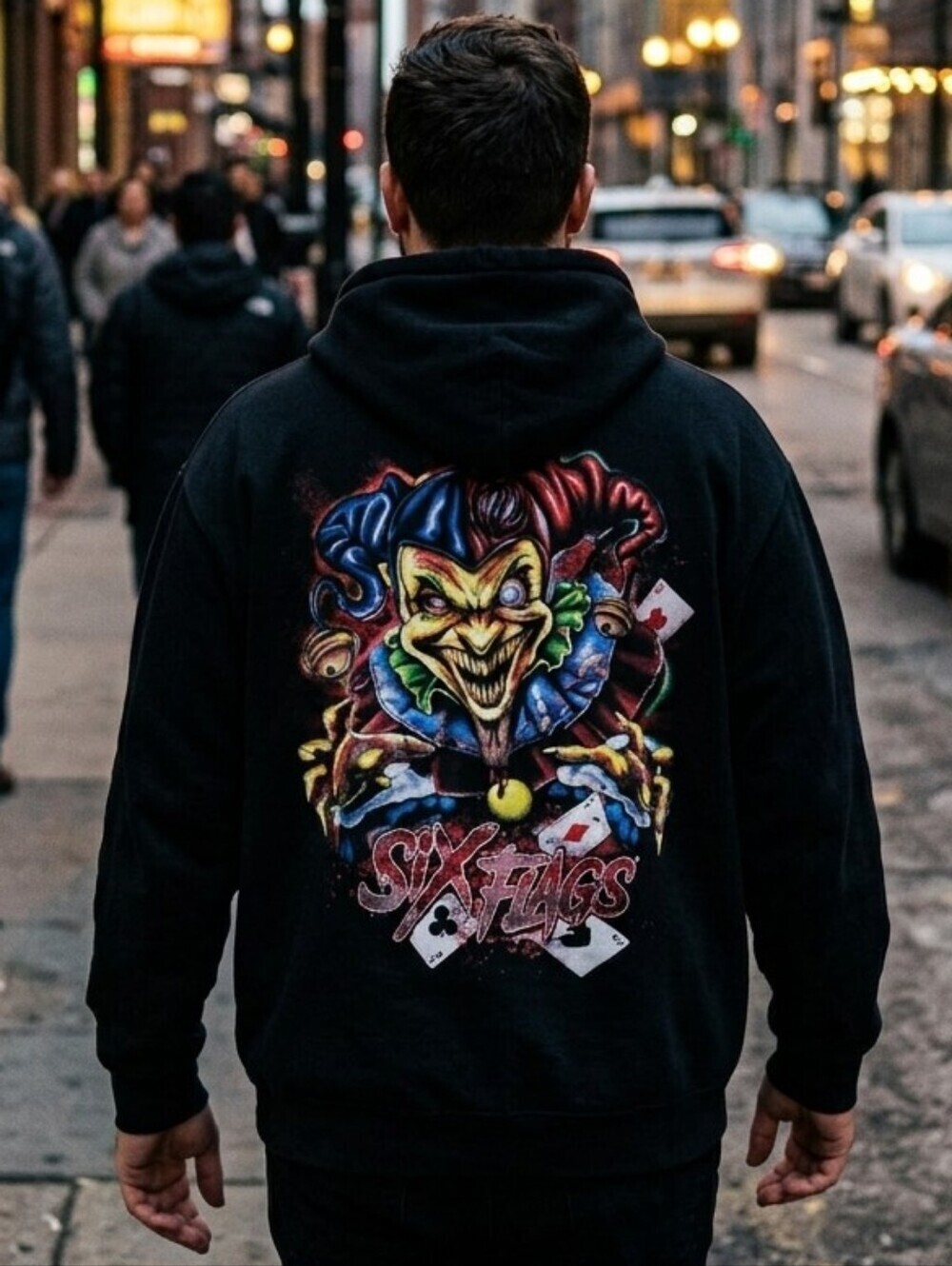 Six Flags Hoodie Extra Large Black Fright Fest Freaky Clown Graphic Pullover
